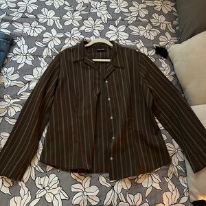 New York & Company Chocolate Pinstripe Shirt